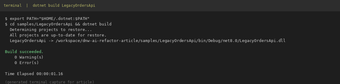 Legacy ASP.NET Core Orders API build succeeding